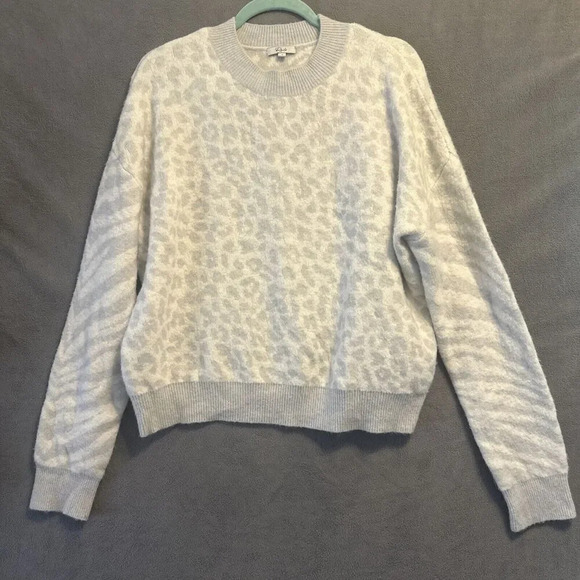 Rails Lana Sweater Grey Ivory Mixed Animal Print Size L Wool Cashmere Blend - Picture 5 of 11